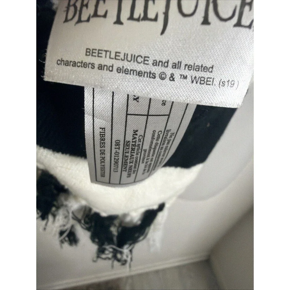 Tim Burton's Beetlejuice Scarf  Vintage 78”x8” Striped Tassels White Black Green